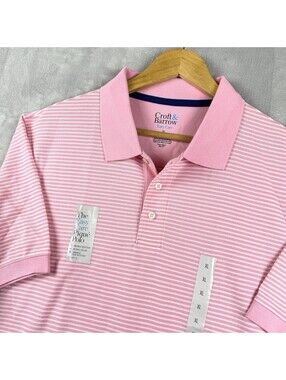 NWT Croft & Barrow Men’s XL Pink White Striped Easy Care Piqué Polo Shirt Casual